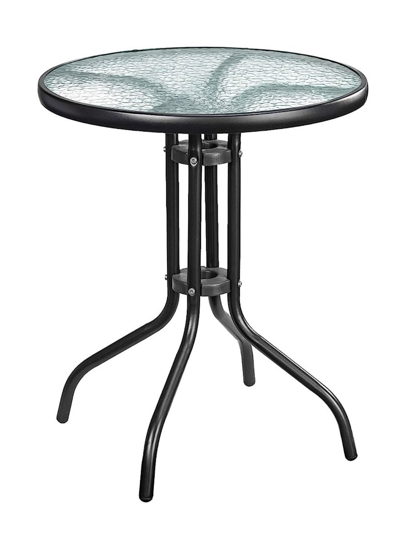 HEXAR - Outdoor Table Round Patio Dining Table Coffee Table Side Table Garden Table Outdoor Indoor Furniture with Metal Frame and Tempered Water Ripple Glass Top for Garden Backyard Porch Deck (CLASSIC) - Image 1