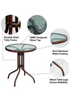 HEXAR Outdoor Table Round Patio Dining Table Coffee Table Side Table Garden Table Outdoor Indoor Furniture with Metal Frame and Tempered Water Ripple Glass Top for Garden Backyard Porch Deck (CLASSIC)  - Image 3