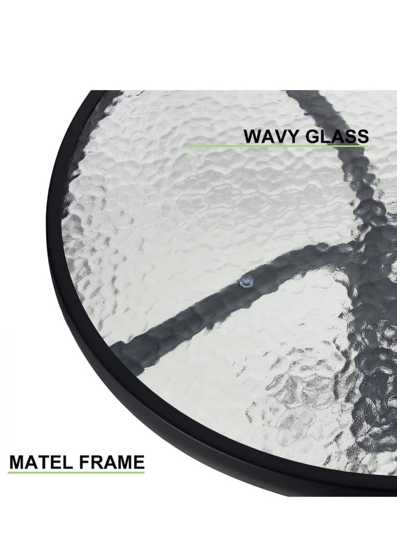 HEXAR - Outdoor Table Round Patio Dining Table Coffee Table Side Table Garden Table Outdoor Indoor Furniture with Metal Frame and Tempered Water Ripple Glass Top for Garden Backyard Porch Deck (CLASSIC) - Image 1