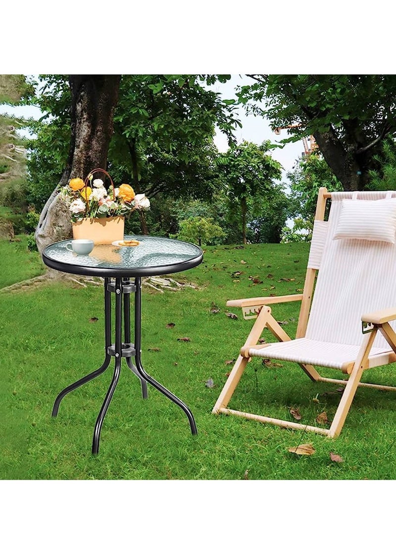HEXAR Outdoor Table Round Patio Dining Table Coffee Table Side Table Garden Table Outdoor Indoor Furniture with Metal Frame and Tempered Water Ripple Glass Top for Garden Backyard Porch Deck (CLASSIC) - Image 4