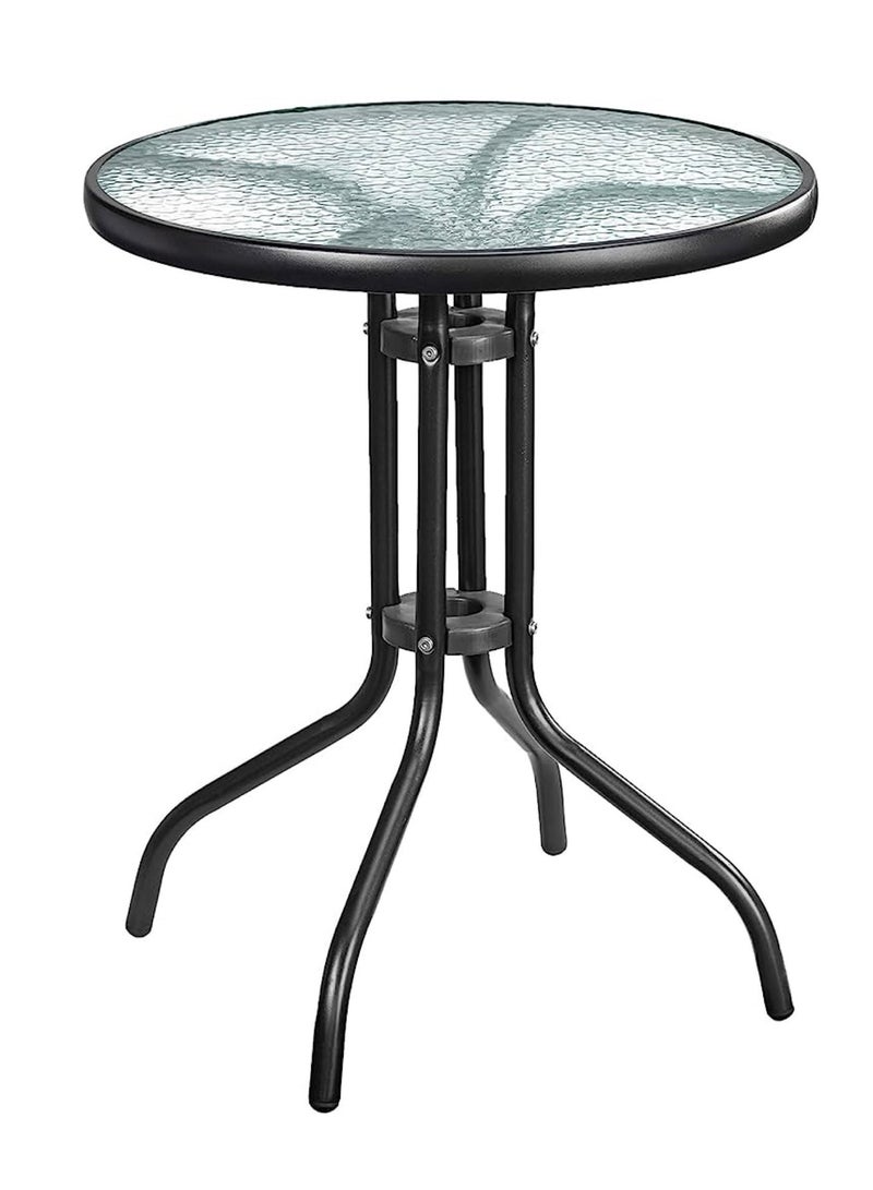 HEXAR Outdoor Table Round Patio Dining Table Coffee Table Side Table Garden Table Outdoor Indoor Furniture with Metal Frame and Tempered Water Ripple Glass Top for Garden Backyard Porch Deck (CLASSIC) - Image 2