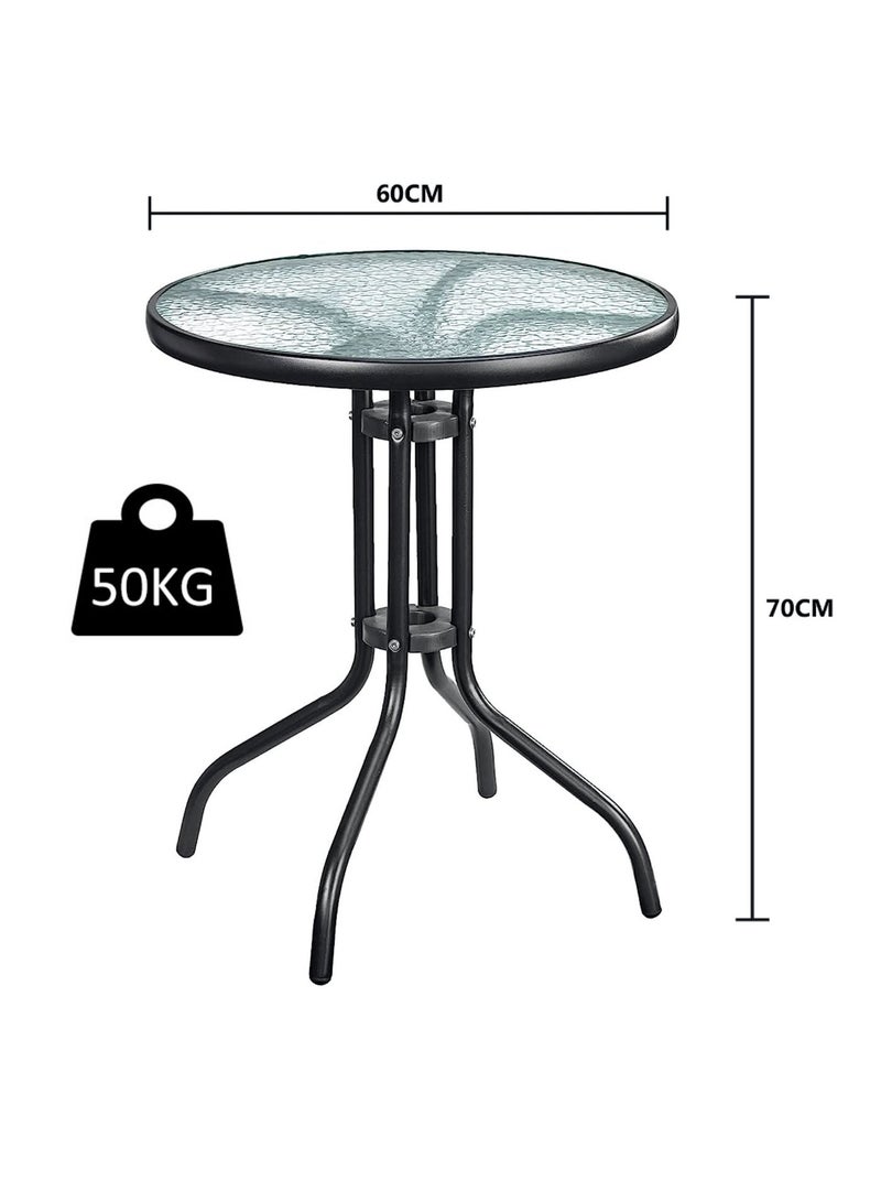HEXAR Outdoor Table Round Patio Dining Table Coffee Table Side Table Garden Table Outdoor Indoor Furniture with Metal Frame and Tempered Water Ripple Glass Top for Garden Backyard Porch Deck (CLASSIC) - Image 3