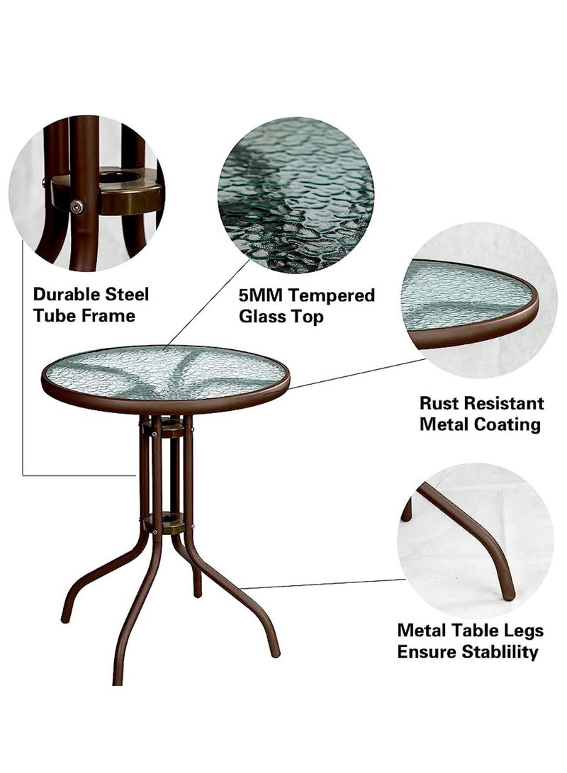 HEXAR Outdoor Table Round Patio Dining Table Coffee Table Side Table Garden Table Outdoor Indoor Furniture with Metal Frame and Tempered Water Ripple Glass Top for Garden Backyard Porch Deck (CLASSIC) - Image 5