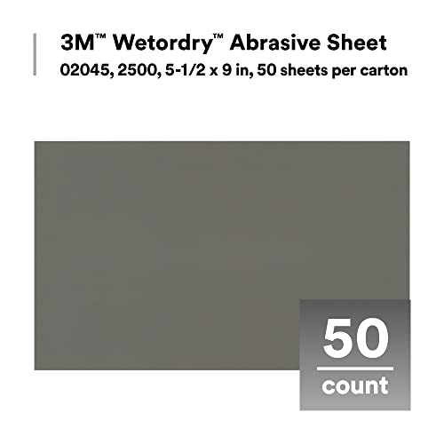 3M Wetordry Abrasive Sheet, 434Q, 02621, 1000+ Grit, 5 1/2 in x 9 in, Pack of 50 Heavy Duty Sandpaper Sheets for Auto Sanding, Metal Sanding, Finishing, Paint Prep - Image 3