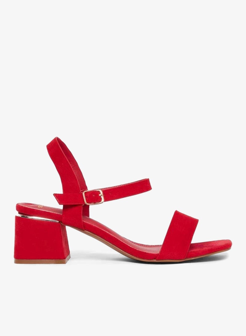 Styli Red Suede Block Heel Sandals - Image 1