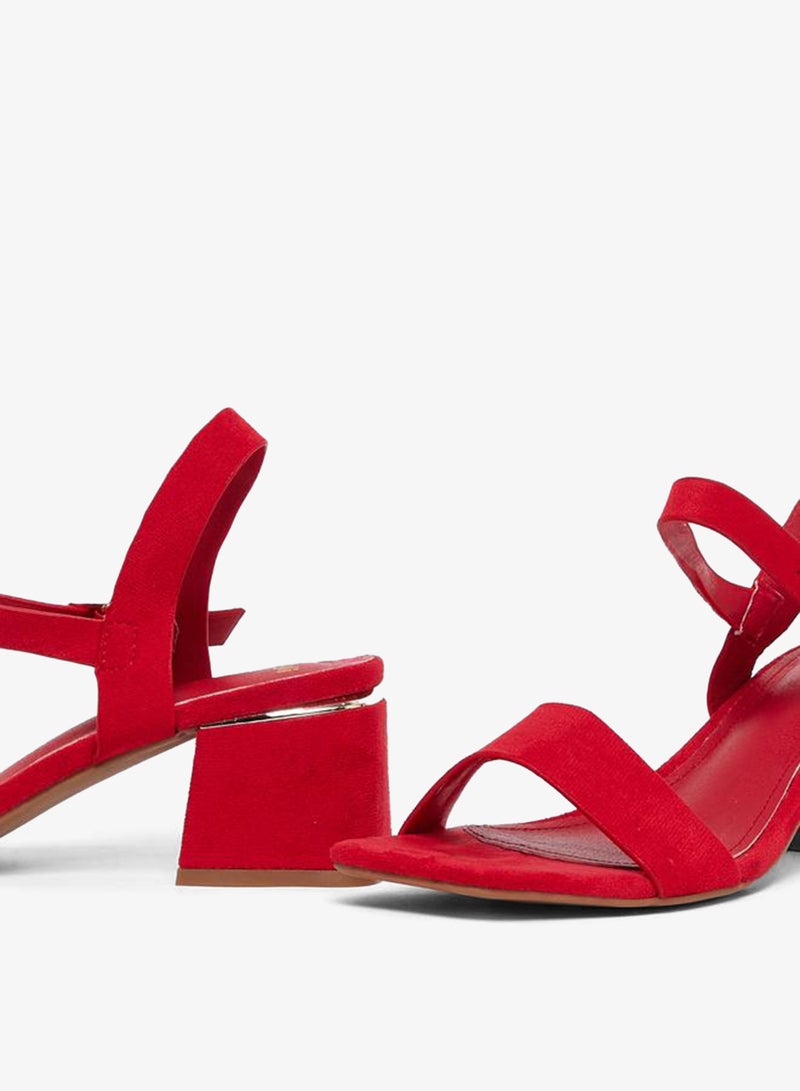 Styli Red Suede Block Heel Sandals - Image 3