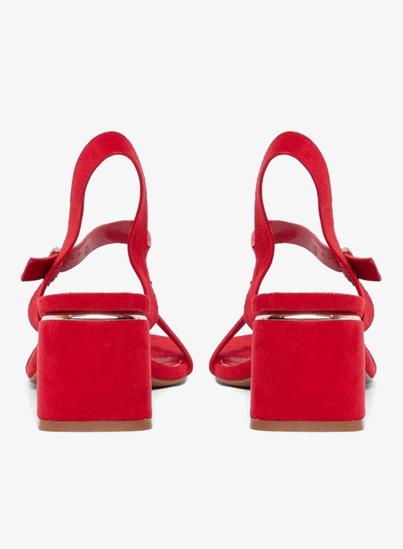 Styli Red Suede Block Heel Sandals - Image 4