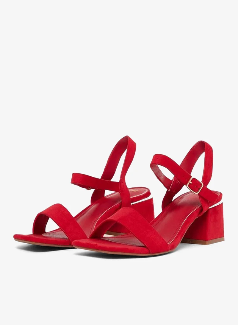 Styli Red Suede Block Heel Sandals