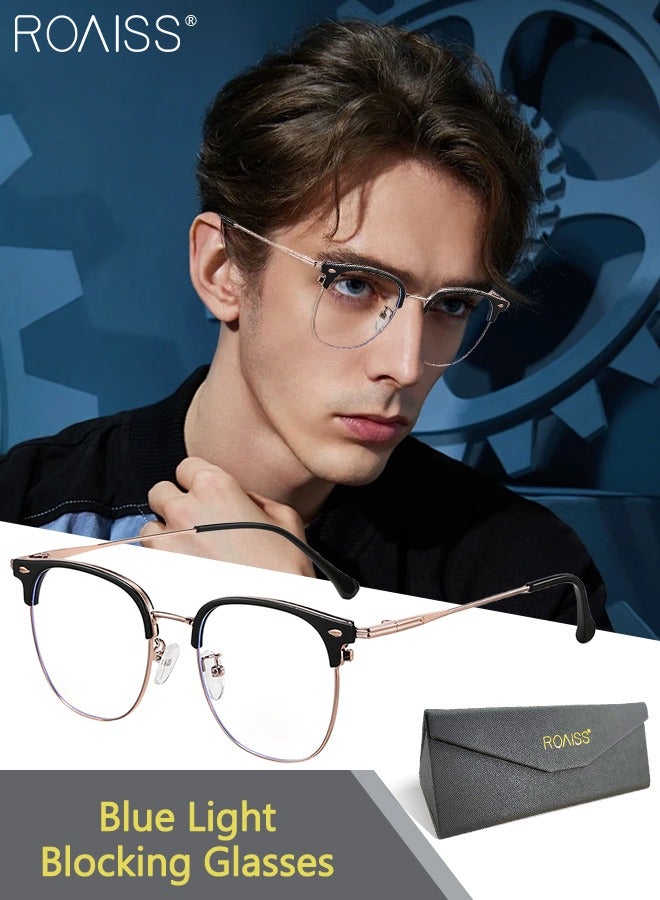 roaiss Blue Light Blocking Glasses Blue Light Filter Computer Reading Gaming TV Phones Square Eyeglasses Fashion Anti Eyestrain Headache Eyewear for Men Women Black Gold 50mm - Image 1