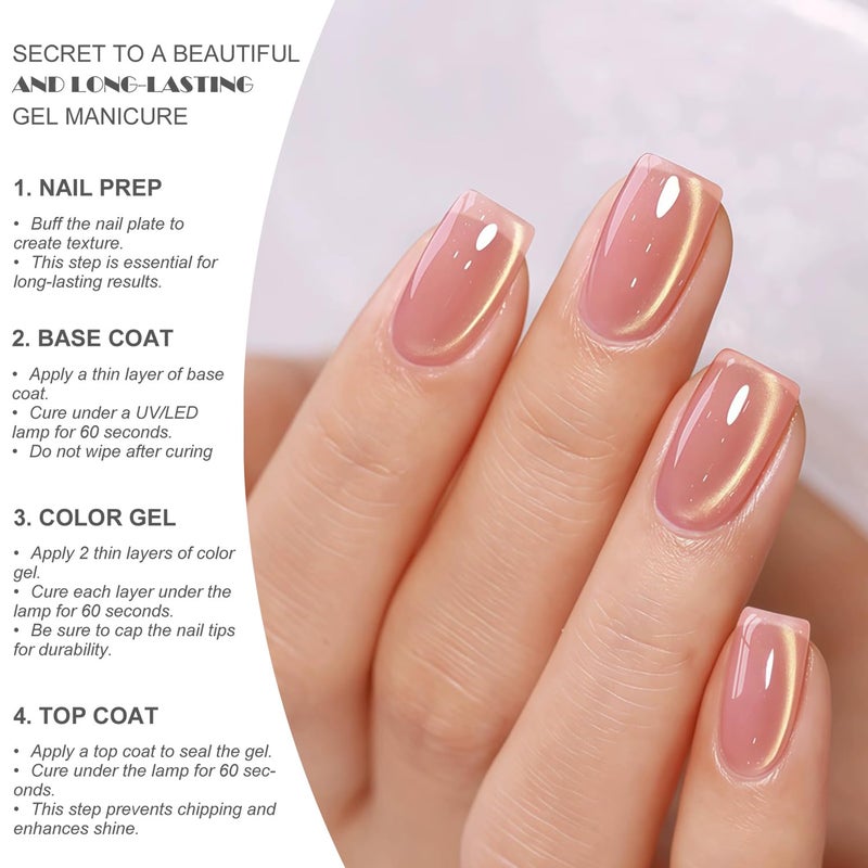 Vishine 16ml Gold Glitter Cat Eye Gel Nail Polish, Peachy Nude Pink Glass Jelly Gel Magnetic Shimmer Gloss Shine Holographic Translucent Color Nail Art Manicure DIY At Home #433 - Image 4