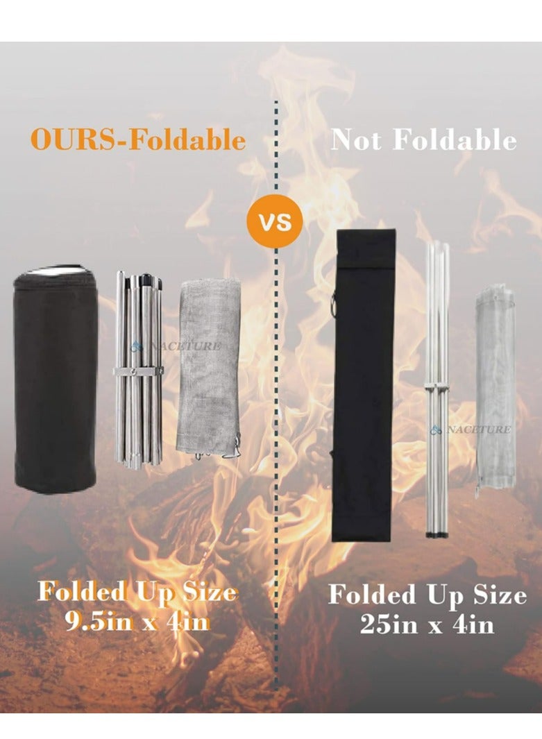 Portable Fire Pit Outdoor 16.5 Inch Camping Fire Pit Foldable Stainless Steel Mesh Pits Fireplace for BBQ Picnic Heating Bonfire Barbecue Hiking Camping Outdoor Patio Backyard and Garden  (Silver)