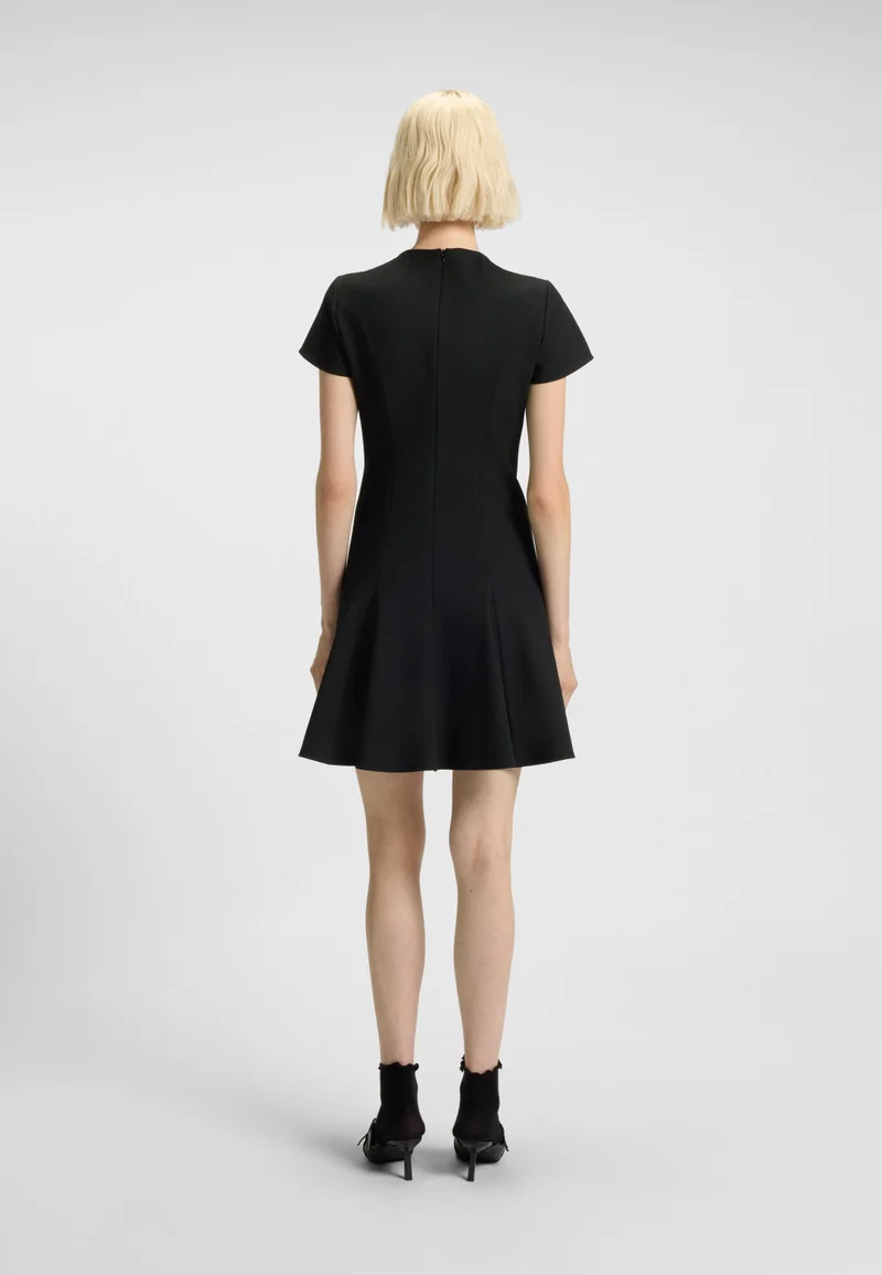 HUGO A-line dress with godet inserts and bow brooch
