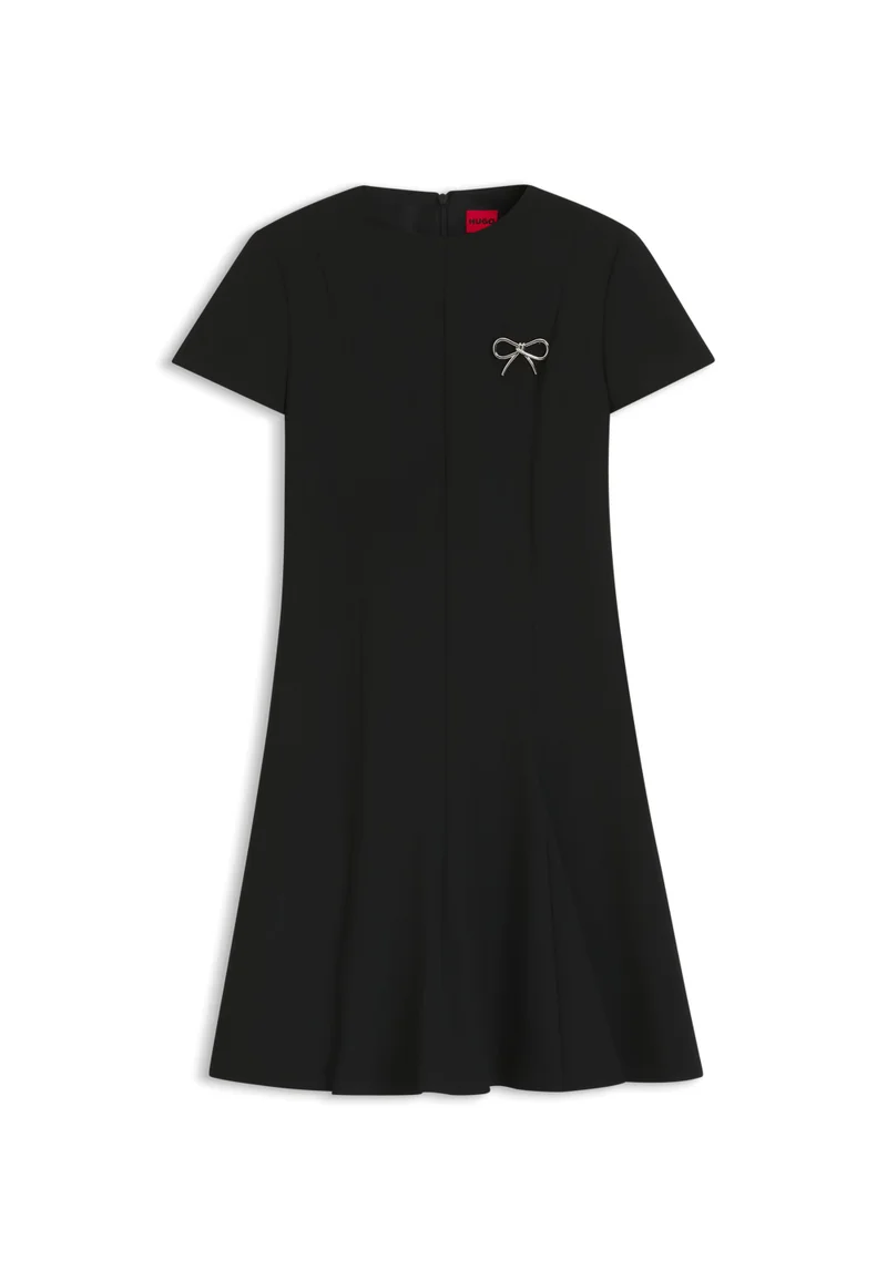 HUGO Black A-line dress with godet inserts and bow brooch for Women | Best Price UAE