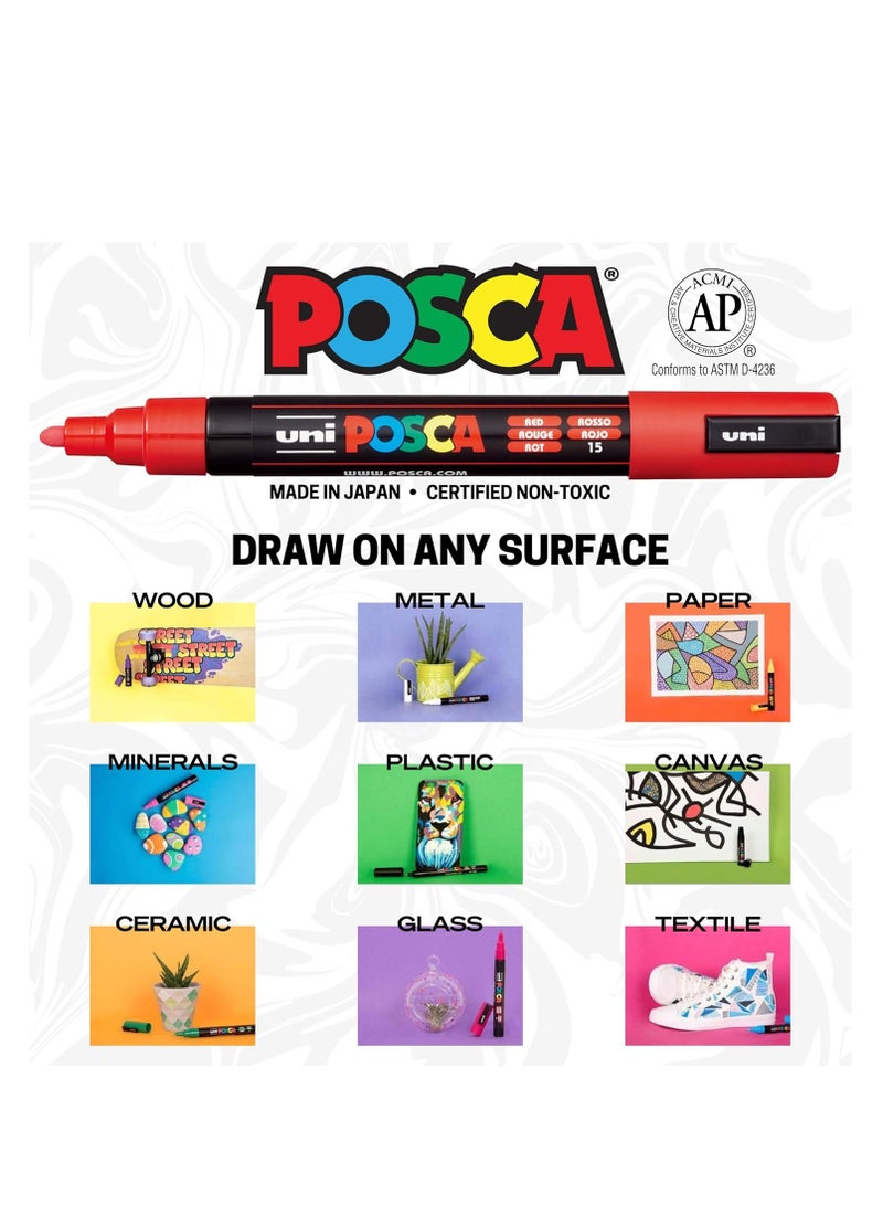 بوسكا ‌مجموعة أقلام دهان 16 لونًا، موديل PC-3M مقاس 0.9-1.3 مم للرسم على الصخور والنسيج والزجاج والمعدن والجداريات (الجرافيتي). - Image 2