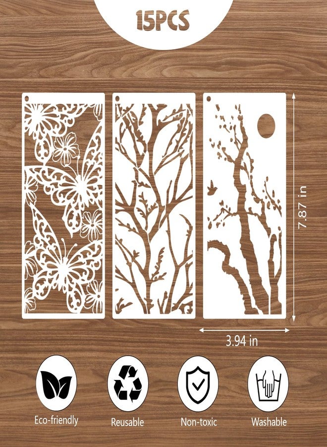 AFRITEE Border Stencils for Painting on Wood - 15 Pcs 4 x 8 Inches Small Branch Flower Painting Template for Wood Burning, Mandala Pattern Reusable Drawing Template for Porch Border Wall Home Decoration - Image 4