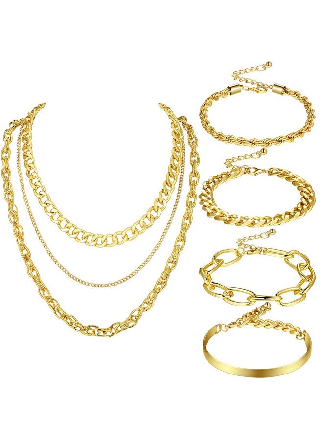 Glenmal مجموعة مجوهرات هالوين 7 قطع من التسعينات للنساء مجموعة قلادة وسوار ذهبية إكسسوارات حفلات الهيب هوب من الثمانينات - Image 1