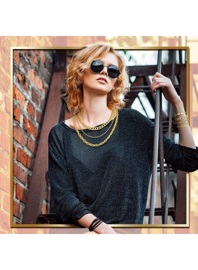 Glenmal مجموعة مجوهرات هالوين 7 قطع من التسعينات للنساء مجموعة قلادة وسوار ذهبية إكسسوارات حفلات الهيب هوب من الثمانينات - Image 2