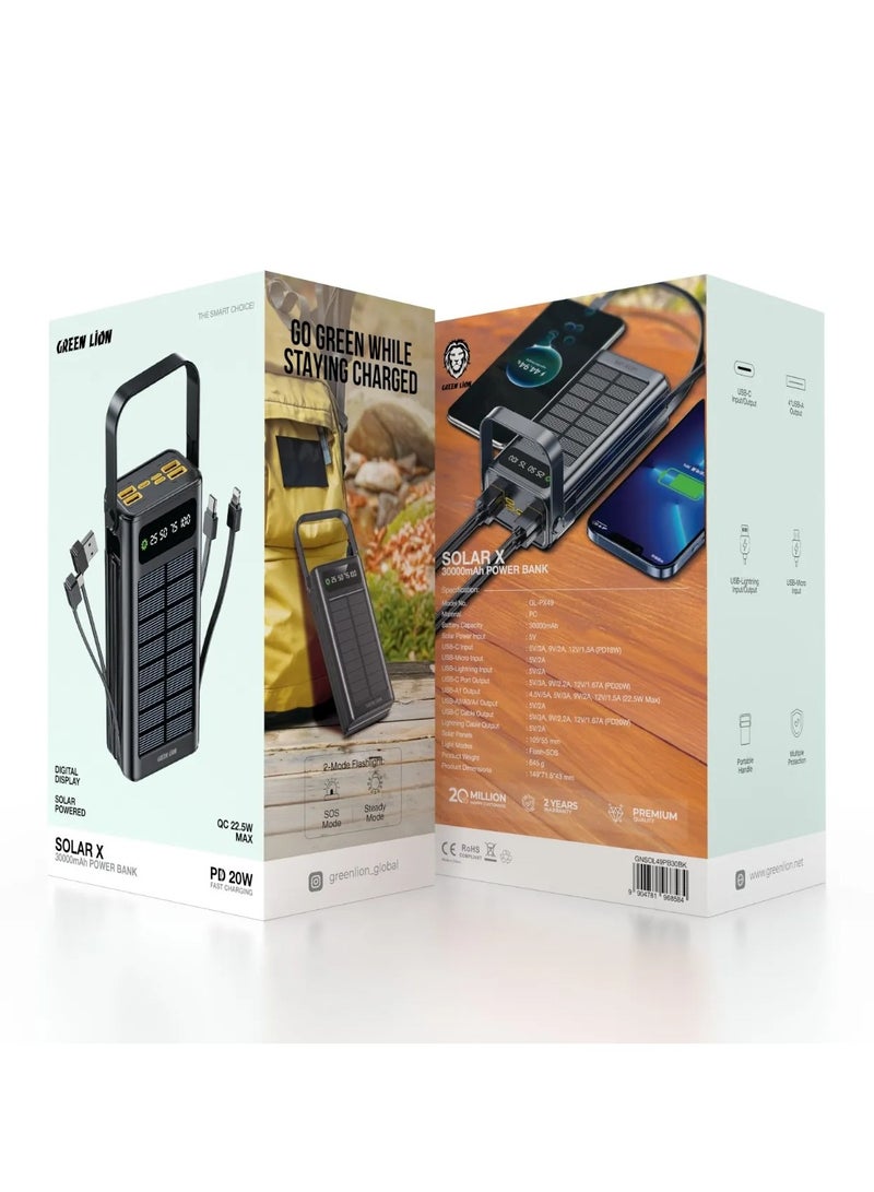 GREEN LION Solar X 30000mAh Power Bank PD 20W / Portable Fast Charger PowerBank Built in Solar Panel 30000 mAh – Black - Image 4