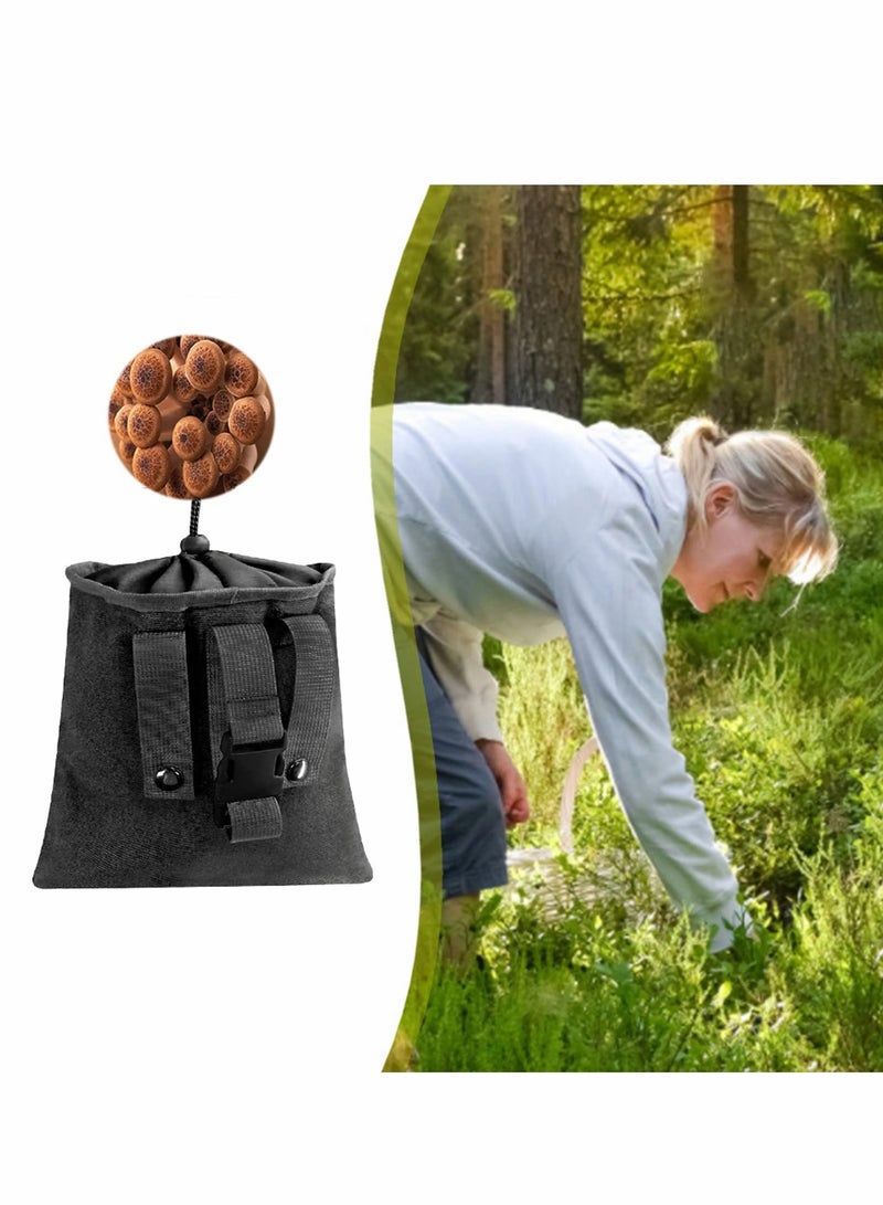 SYOSI Canvas Bag, Black Collapsible Foraging Pouch, Garden Vegetable Storage Pouch Canvas Fruit Picking Bag, Mushroom Foraging Belt Bag for Outdoor Camping Hiking Hunting Travel Beachcombing  - Image 3