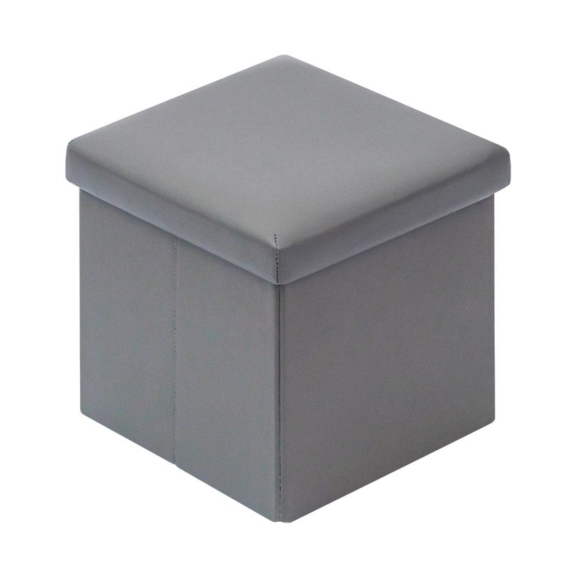 Bonlife Small Folding Ottoman Storage Box SeatKids Foldable Toy Chest with LidFaux Leather Cube Footstool for Living Room Light Grey30x30x30cm