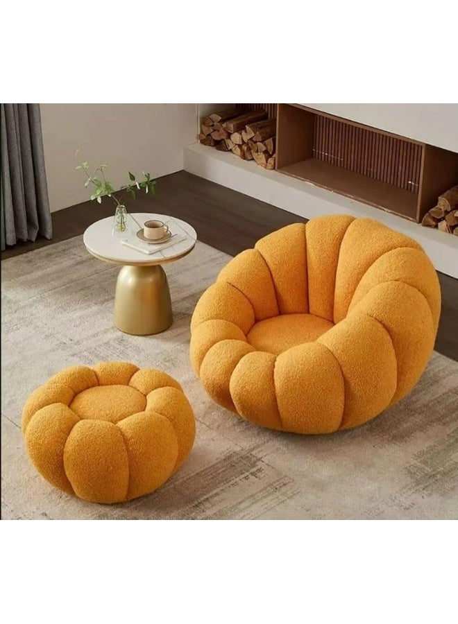 Comfynest Sofa Chair Indoor Pumpkin Shaped Fabric Modern Set Style Living room Furniture lounge chair with ottoman (Orange) - Image 1