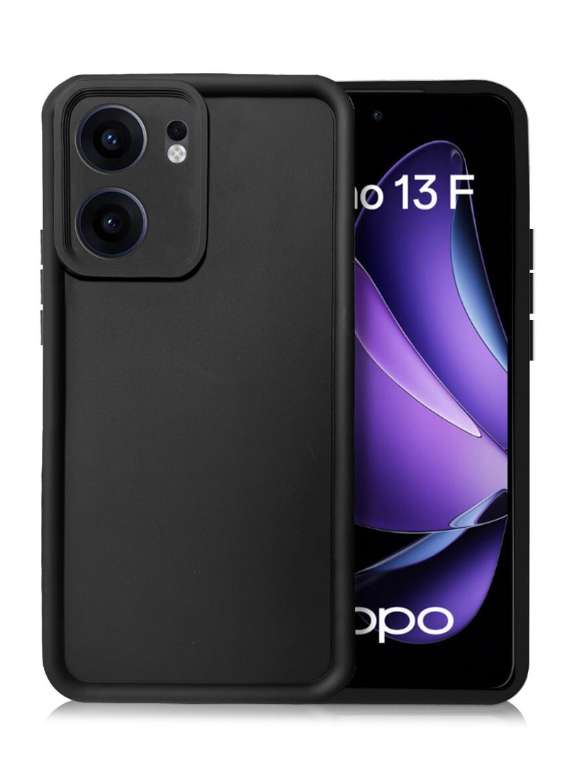 دبليو تيك Oppo Reno13 F 4G / 5G 2025 بريميوم سيليكون سائل ناعم لحواف شفاه مرتفعة واقية بالكامل وغطاء حافظة الكاميرا (MCRPSN) - أسود - Image 1