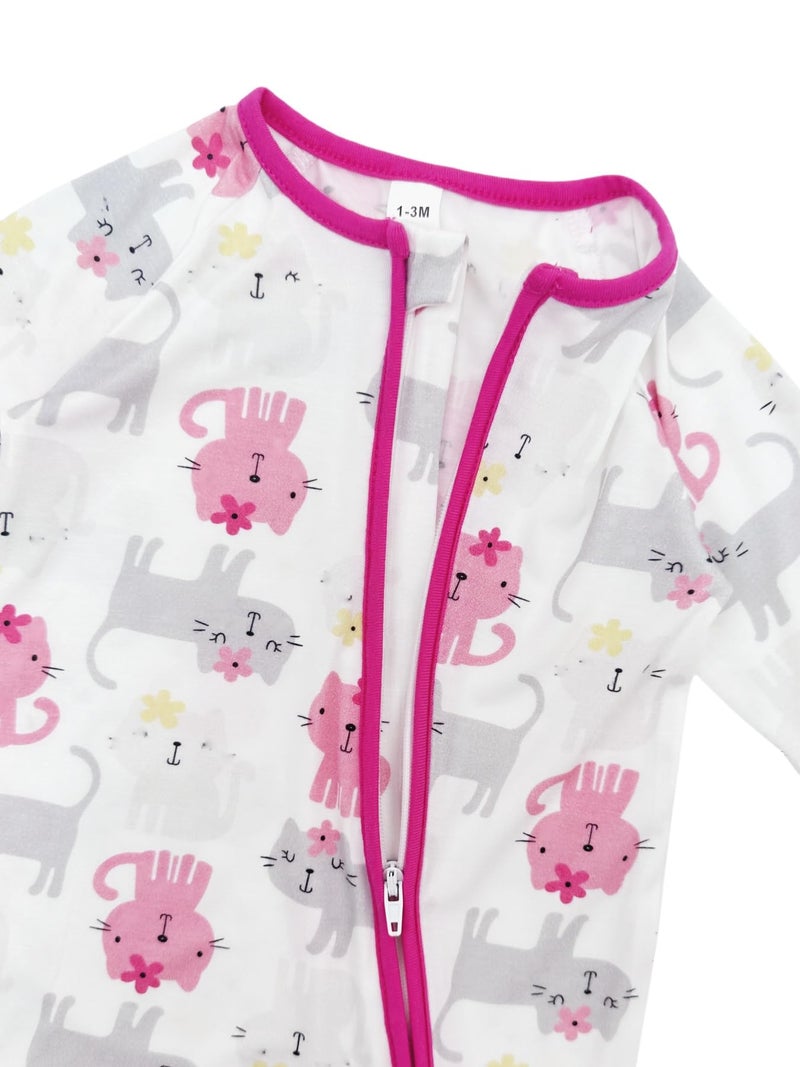 Bow Dream Baby Girl Clothing Footies Bamboo Rayon Baby Girl Clothes Baby Romper Jumpsuit Newborn-24 Months Lavender Cat Daisy 6-12 Months - Image 3