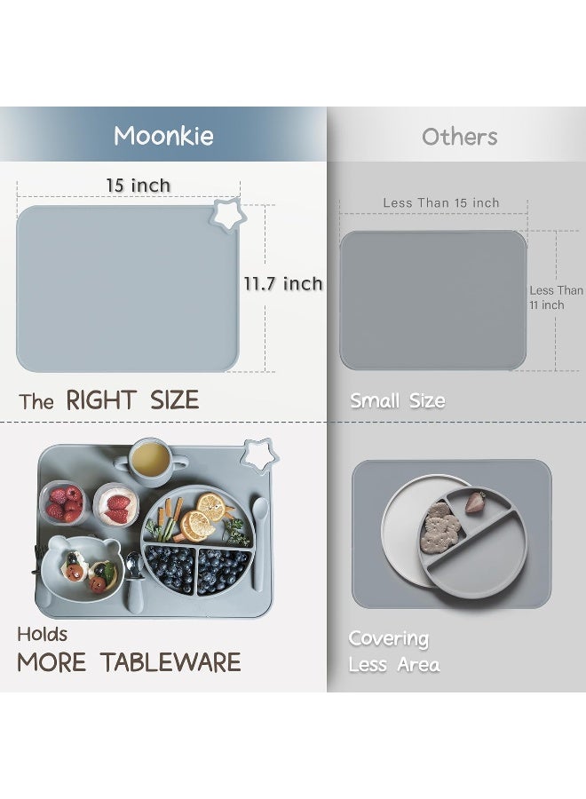 Moonkie Moonkie Silicone Placemats for Baby & Kid, Stain-Proof Non-Slip Toddler Food Mats Eating Table Mat with 2 Packs(Ether/Sage) - Image 5