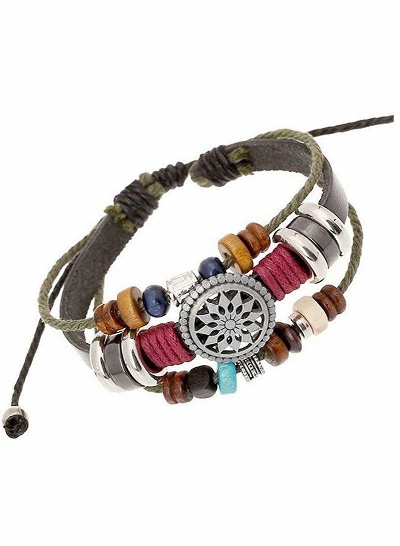 KASTWAVE Leather Rope Bracelets Vintage Bohemia Beaded Bracelets Multilayer Hand Woven Wristbands Hemp Cords Wrap Bracelet Jewelry for Men and Women - Image 1