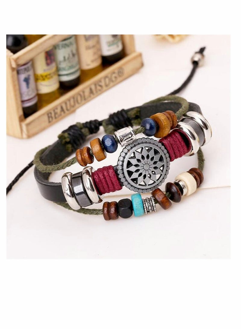 KASTWAVE Leather Rope Bracelets Vintage Bohemia Beaded Bracelets Multilayer Hand Woven Wristbands Hemp Cords Wrap Bracelet Jewelry for Men and Women - Image 5