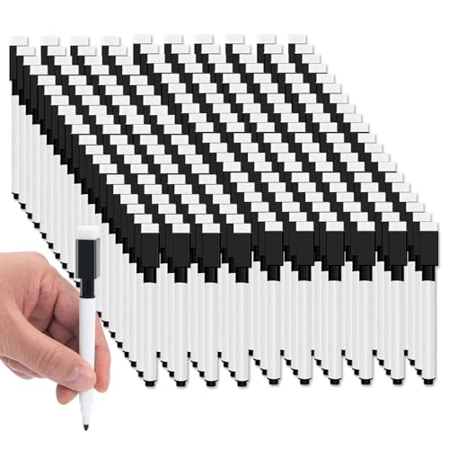 JEFURE 200 Pcs Black Magnetic Dry Erase Markers with Eraser Cap, White Board Mini Dry erase Markers Bulk, Fine Point Tip Student White Board Markers for Teachers Office School Supplies - Image 1