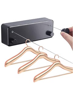 Generic Retractable Clothesline Heavy Duty Clothes Drying Laundry Line Indoor Outdoor Wall Mounted Clothes Dryer Rope Clothing Retracting Adjustable Stainless Steel Line 13.8 Feet (Double Cord Black)  - Image 1