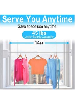 Generic Retractable Clothesline Heavy Duty Clothes Drying Laundry Line Indoor Outdoor Wall Mounted Clothes Dryer Rope Clothing Retracting Adjustable Stainless Steel Line 13.8 Feet (Double Cord Black)  - Image 3