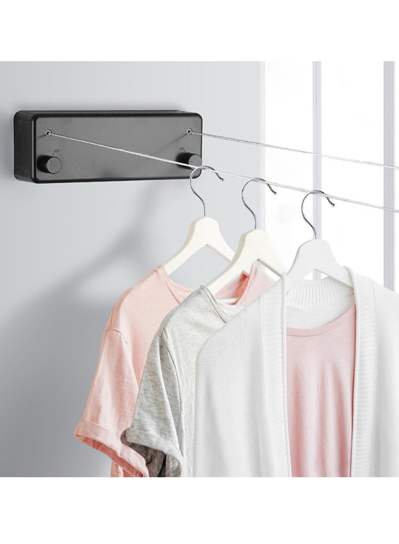 Retractable Clothesline Heavy Duty Clothes Drying Laundry Line Indoor Outdoor Wall Mounted Clothes Dryer Rope Clothing Retracting Adjustable Stainless Steel Line 13.8 Feet (Double Cord Black)  - Image 2