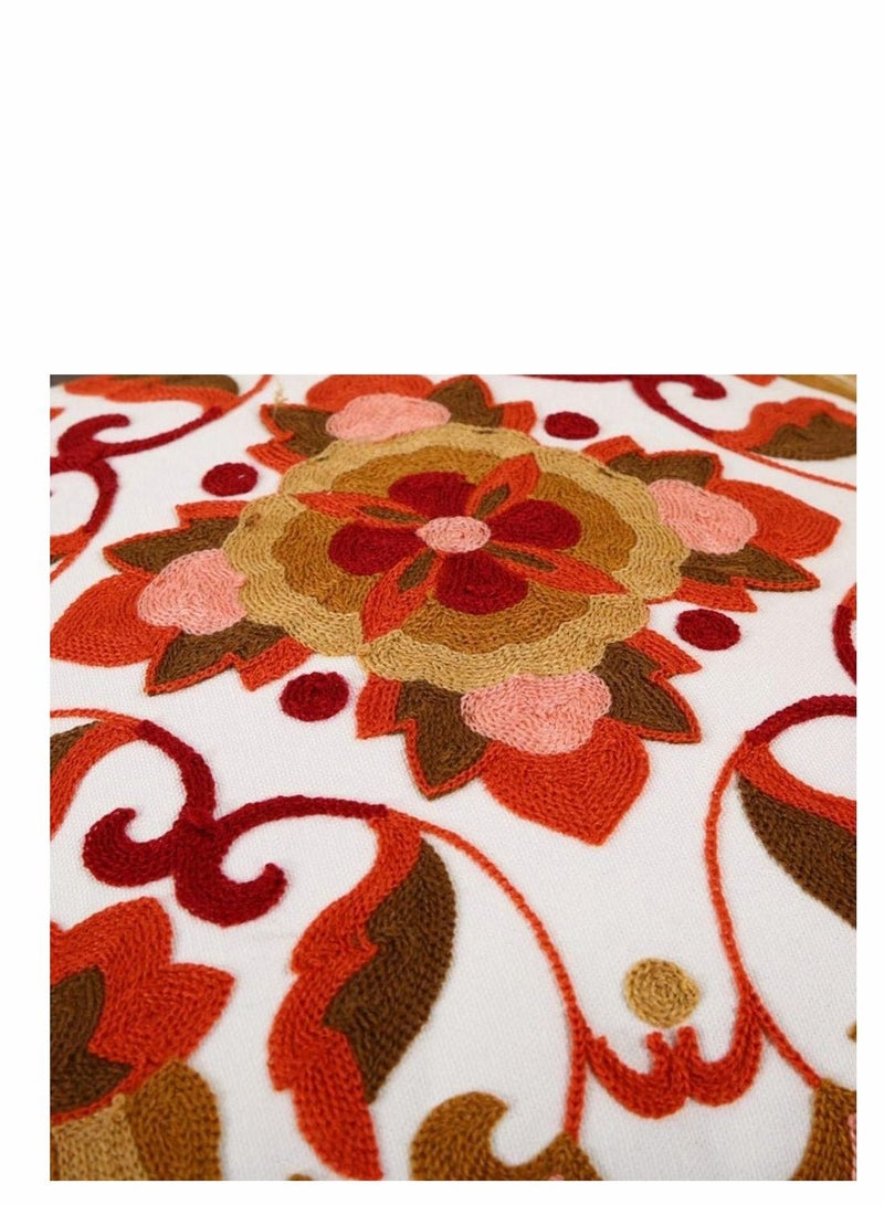 SYOSI Red Embroidered Cotton Canvas Cushion Cover 45x45cm Hand Made National Embroidery Bohemian Housewarming Car Home Decoration Cushion Cover/Throw Pillow Cover(2pc) - Image 4
