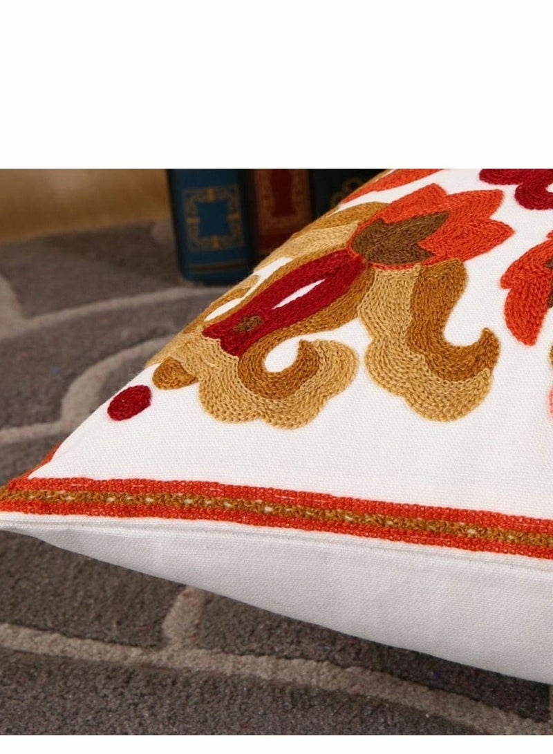 SYOSI Red Embroidered Cotton Canvas Cushion Cover 45x45cm Hand Made National Embroidery Bohemian Housewarming Car Home Decoration Cushion Cover/Throw Pillow Cover(2pc) - Image 5