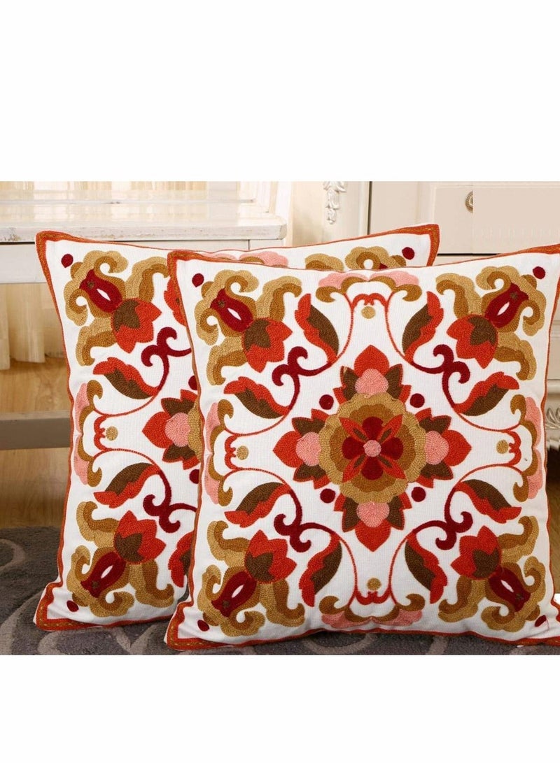 SYOSI Red Embroidered Cotton Canvas Cushion Cover 45x45cm Hand Made National Embroidery Bohemian Housewarming Car Home Decoration Cushion Cover/Throw Pillow Cover(2pc) - Image 3