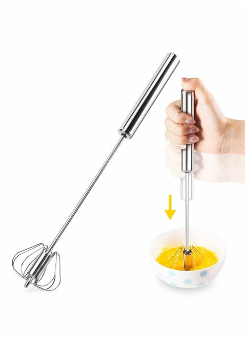 Semi-automatic Whisk, 12Inch Stainless Steel Egg Beater, Hand Push Rotary Whisk Blender Easy Whisk Mixer Stirrer for Making Cream, Whisking, Beating and Stirring (Silver)