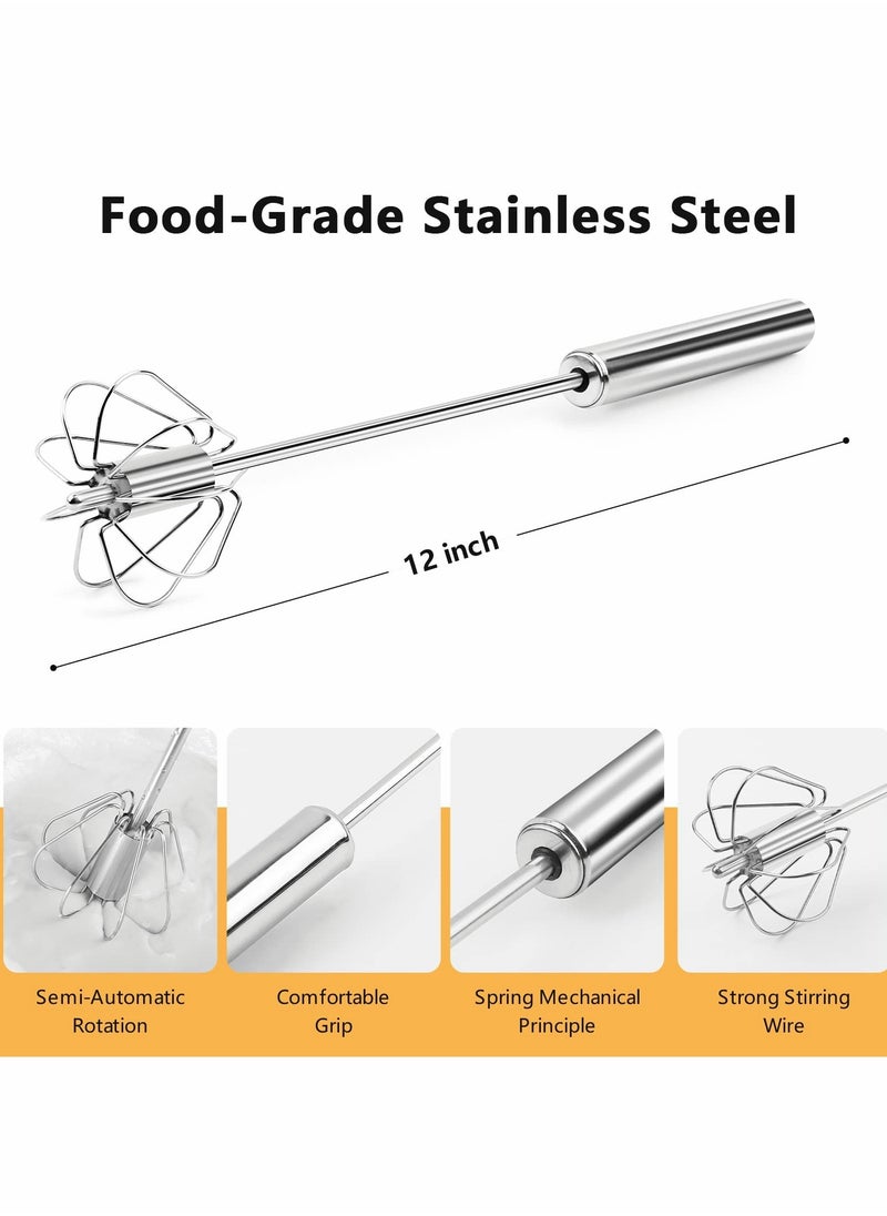 SYOSI - Semi-automatic Whisk, 12Inch Stainless Steel Egg Beater, Hand Push Rotary Whisk Blender Easy Whisk Mixer Stirrer for Making Cream, Whisking, Beating and Stirring (Silver) - Image 1