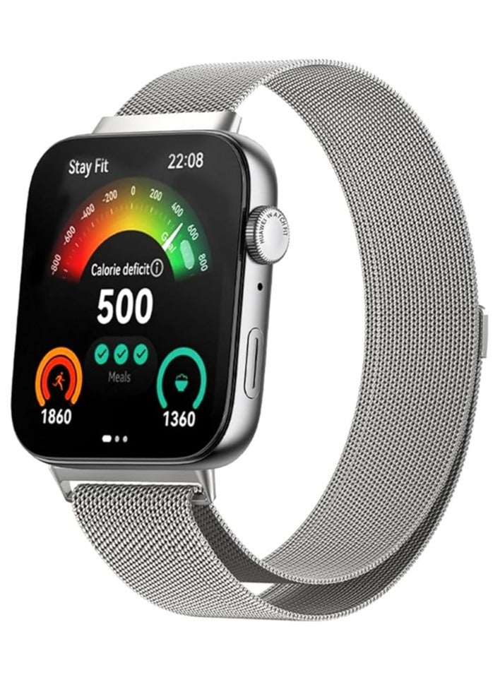 Band for Huawei Watch Fit 3 2024, Magnetic Ring Strap, Stainless Steel Wristband, Classic Business Style, Metal Mesh Band for Huawei Watch Fit 3, Women Men, Silver - Image 1