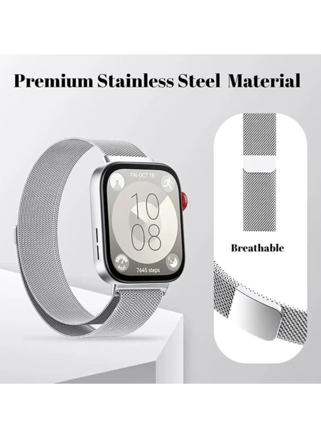 Band for Huawei Watch Fit 3 2024, Magnetic Ring Strap, Stainless Steel Wristband, Classic Business Style, Metal Mesh Band for Huawei Watch Fit 3, Women Men, Silver - Image 3