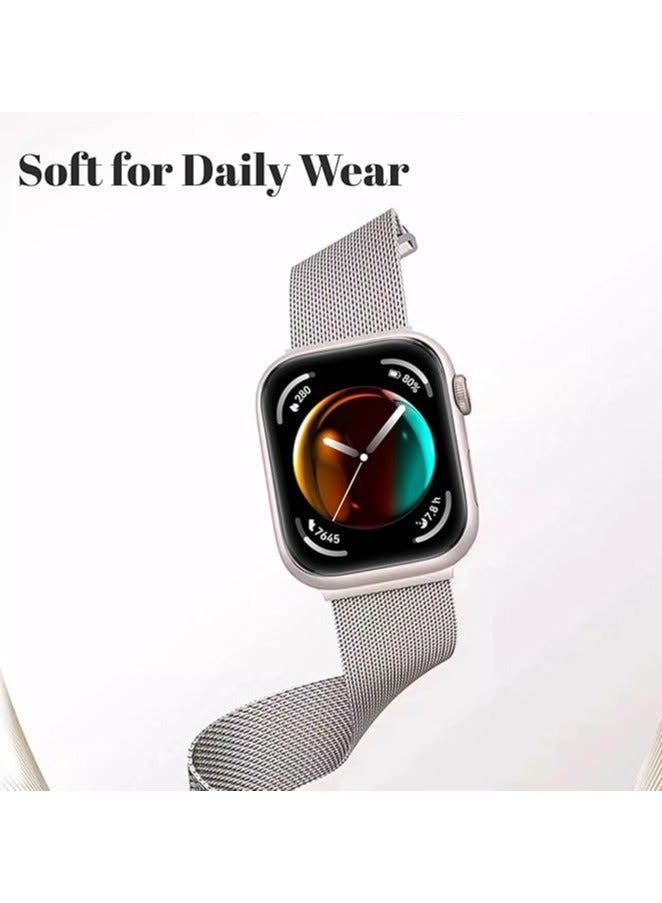 Band for Huawei Watch Fit 3 2024, Magnetic Ring Strap, Stainless Steel Wristband, Classic Business Style, Metal Mesh Band for Huawei Watch Fit 3, Women Men, Silver - Image 4