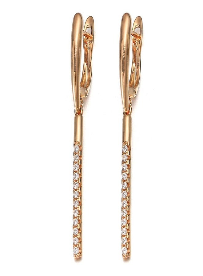Bling Queen Women's Gold Plated Crystal Studded Linear Bar Drop With Lever Back Closure, copper drop earrings gold, Women Earring, Stud Earrings For Women, Long Chain Tassel Earring(Gold) - Image 2