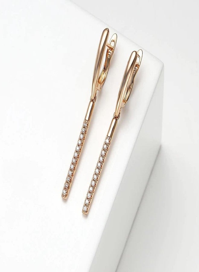 Bling Queen Women's Gold Plated Crystal Studded Linear Bar Drop With Lever Back Closure, copper drop earrings gold, Women Earring, Stud Earrings For Women, Long Chain Tassel Earring(Gold) - Image 3