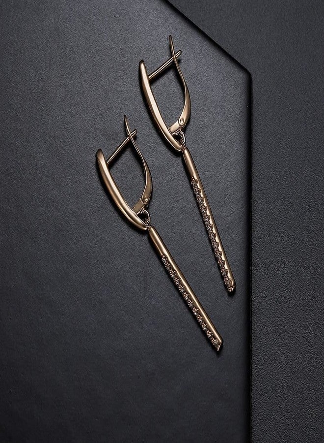 Bling Queen Women's Gold Plated Crystal Studded Linear Bar Drop With Lever Back Closure, copper drop earrings gold, Women Earring, Stud Earrings For Women, Long Chain Tassel Earring(Gold) - Image 4