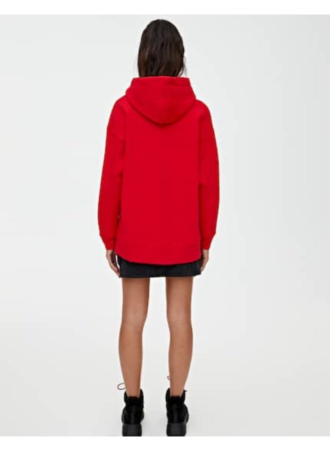 LOUD UNIVERSE Women’s Oversized Red Hoodie – Long Sleeve Hooded Sweatshirt with Pockets – Loose Fit Cotton Blend Pullover  - Image 4