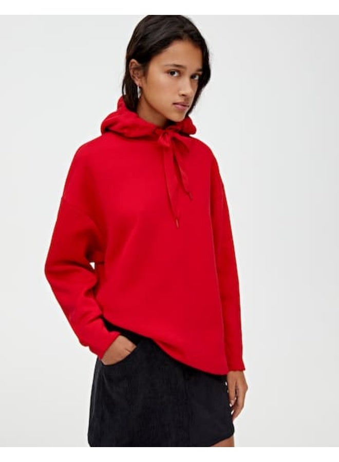 LOUD UNIVERSE Women’s Oversized Red Hoodie – Long Sleeve Hooded Sweatshirt with Pockets – Loose Fit Cotton Blend Pullover  - Image 2