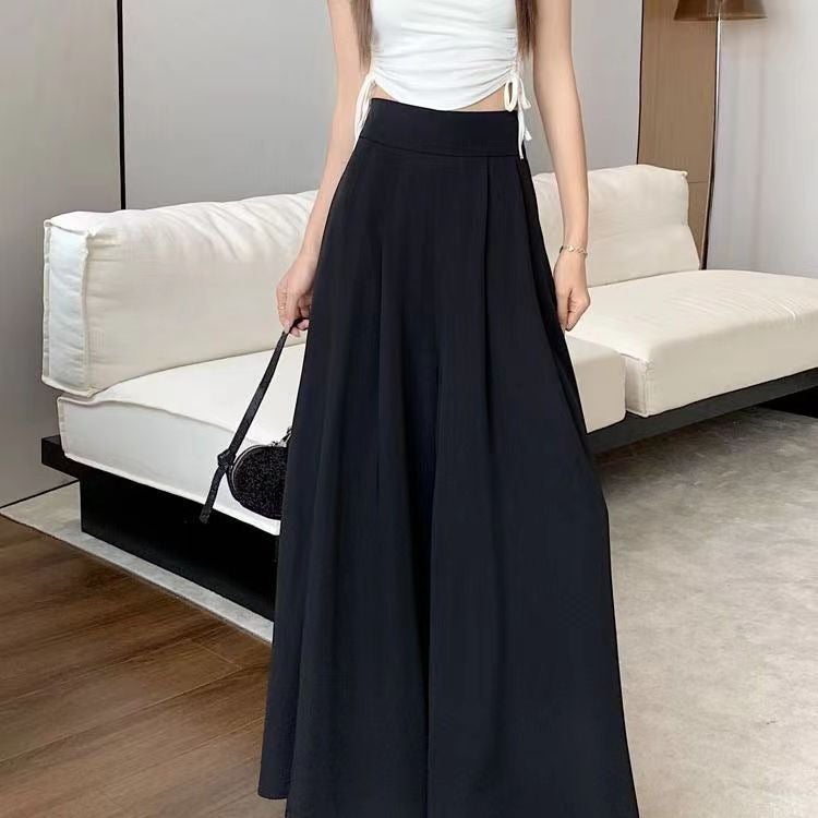 Fall 2023 wide-leg pants skirt thin high-end waist pleated suit pants high waist drape slimming casual pants skirt Black