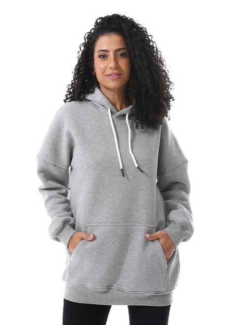 Slip On Fleeced Oversized Hoodie_Light Grey