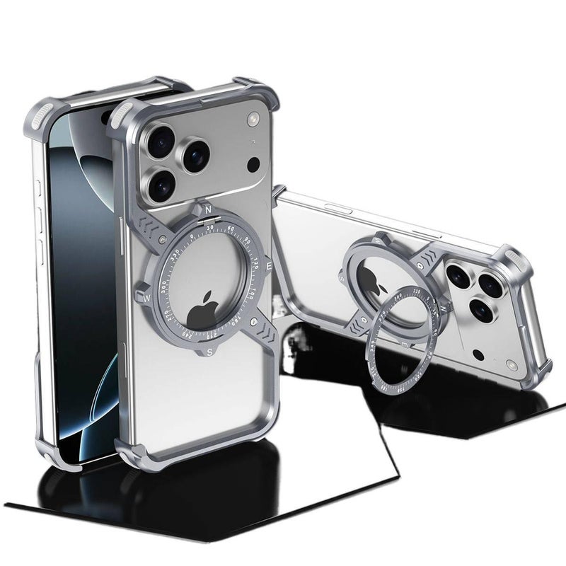 MS Metal MagSafe Case for iPhone 14 / 14 Plus / 14 Pro / 14 Pro Max with Drop Protection and Kickstand plus Shockproof plus Strong Magnetic plus Rotating Magnetic in Gray - Image 1